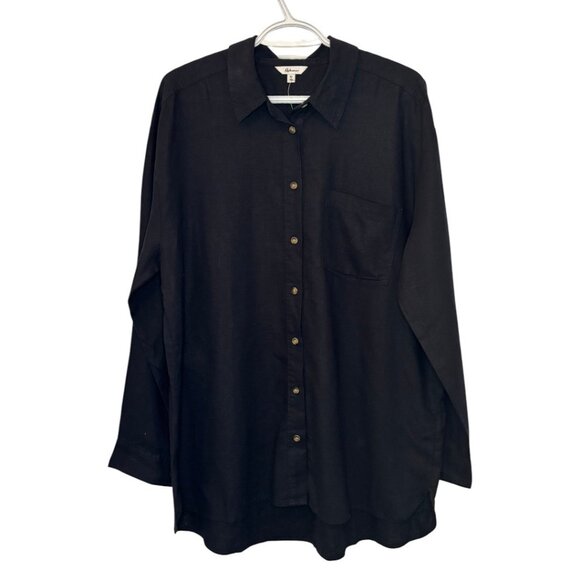 Reitmans black long sleeve linen blend button down shirt size XL NWT - Picture 2 of 5